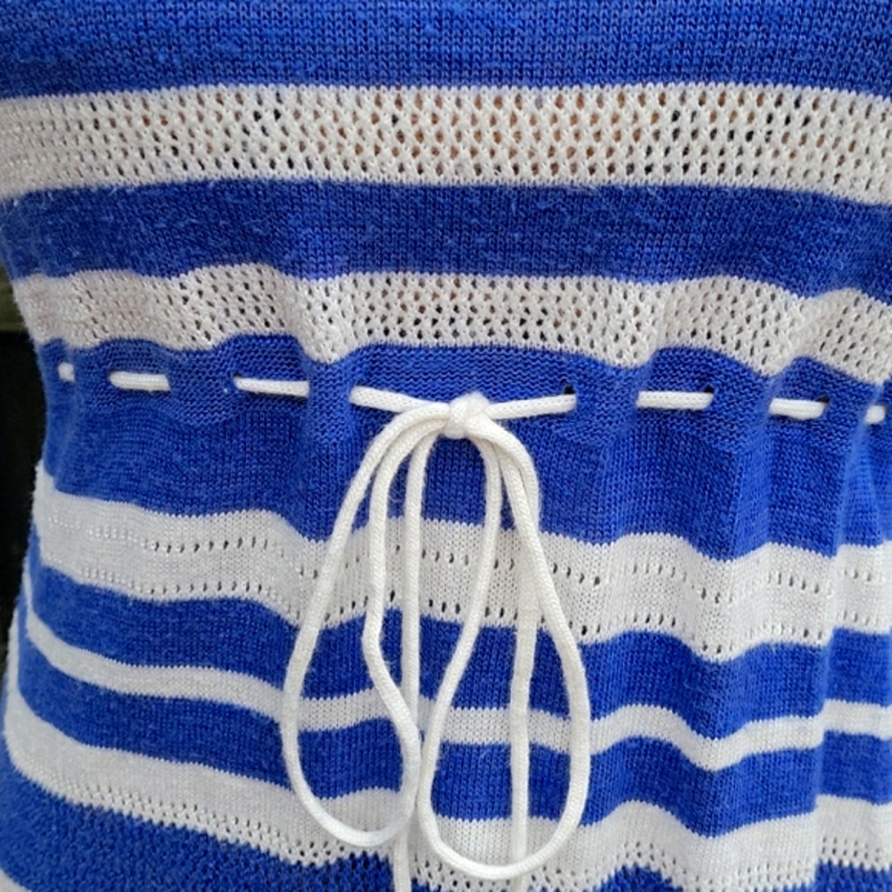 Motherhood Maternity Striped  Babydoll Pointelle Sweater with Drawstring Tie - Picture 14 of 17